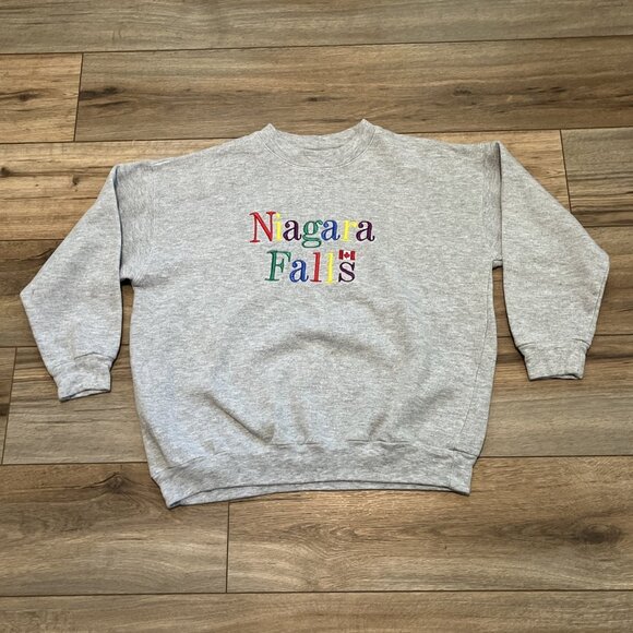 VTG Niagra Falls Crew Neck Sweatshirt Adult MEDIUM Heather Gray Canada Made - Picture 1 of 10